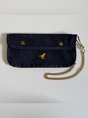 Vintage Ford Mustang Denim Chain Biker Denim Wallet Blue Embroidered Snap Bifold